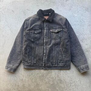 Levi Premium Type III Sherpa Fleece Jacket Dark Wash Denim Trucker Jacket XL